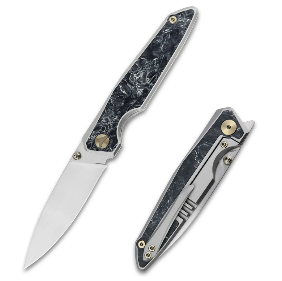 Ferramonster Urbangrip V2 Folding Knife Hand Rubbed Satin M390/Grey Titanium with Carbon Fiber Inlay FM23001-E View 1
