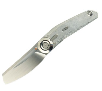 Reate VK-CLU Folder Hand Rubbed Elmax Blade Crystallized TI Gray Handle TI Bead Blast Clip REVK-CLU3 View 1