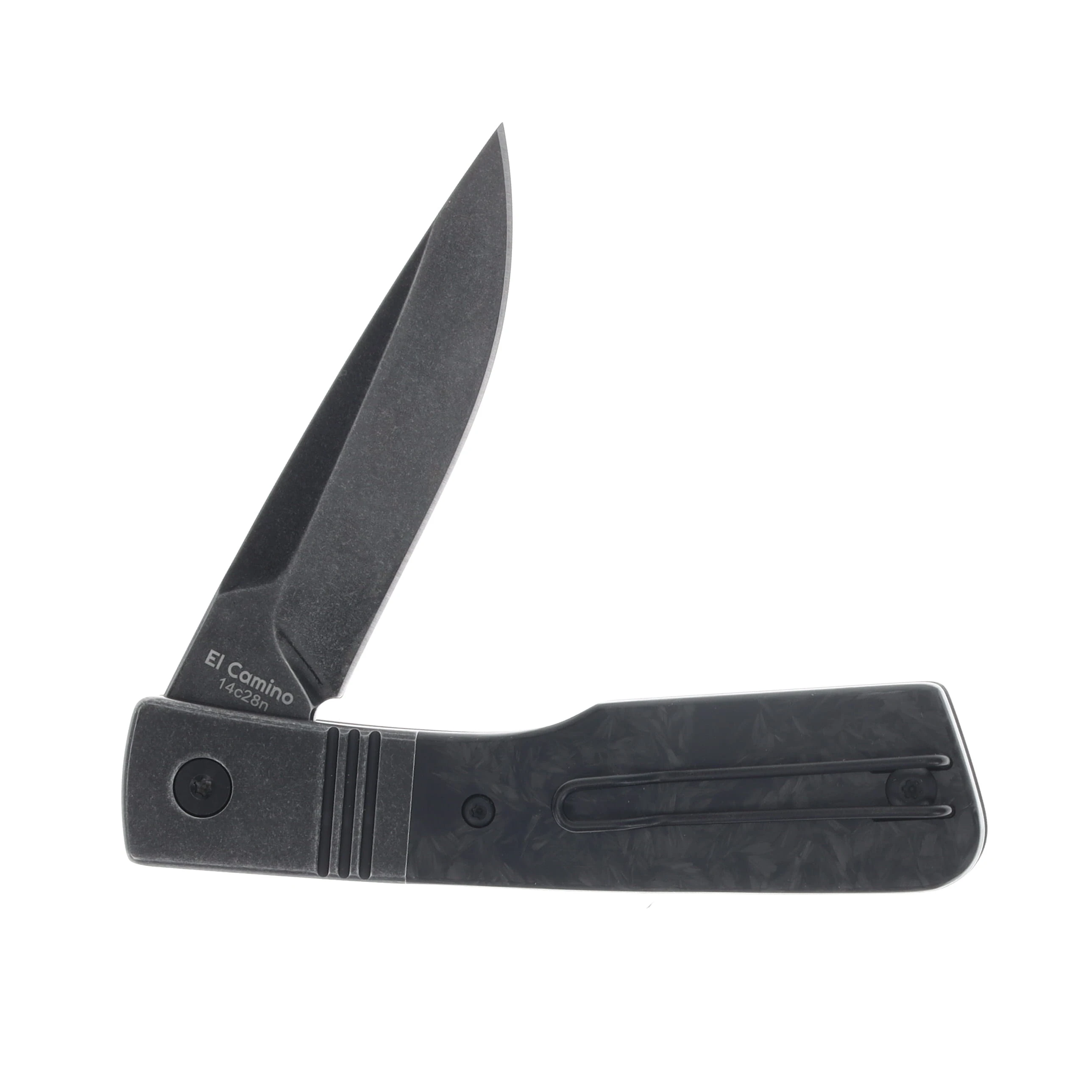 Finch El Camino Folding Knife-Shredded Carbon Fiber Handle Black 14C28N Blade View 3