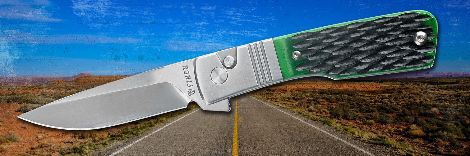 Finch El Camino Folding Knife Clover Green Jigged Bone Brushed Satin 14C28N Blade EL385 View 9