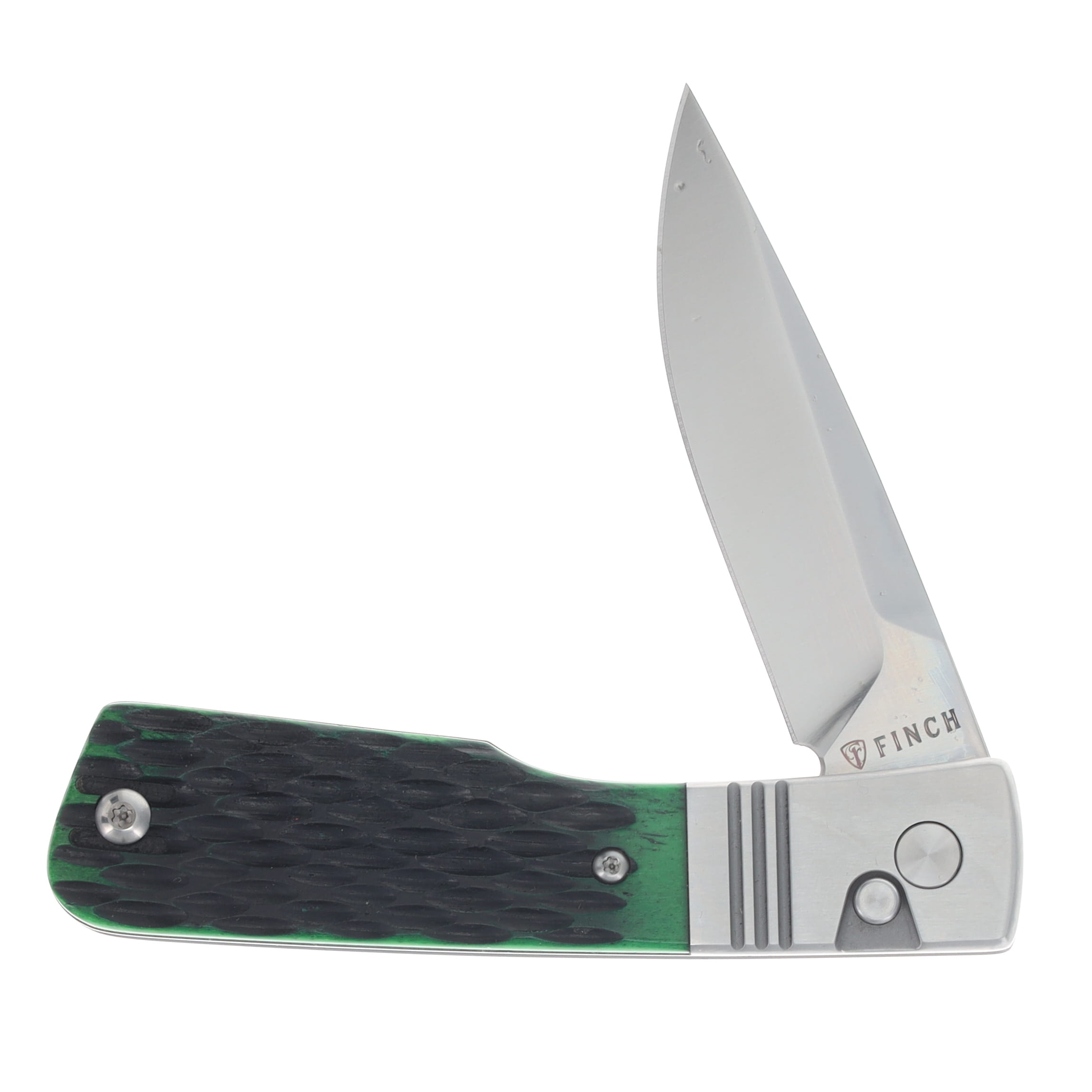 Finch El Camino Folding Knife Clover Green Jigged Bone Brushed Satin 14C28N Blade EL385 View 3