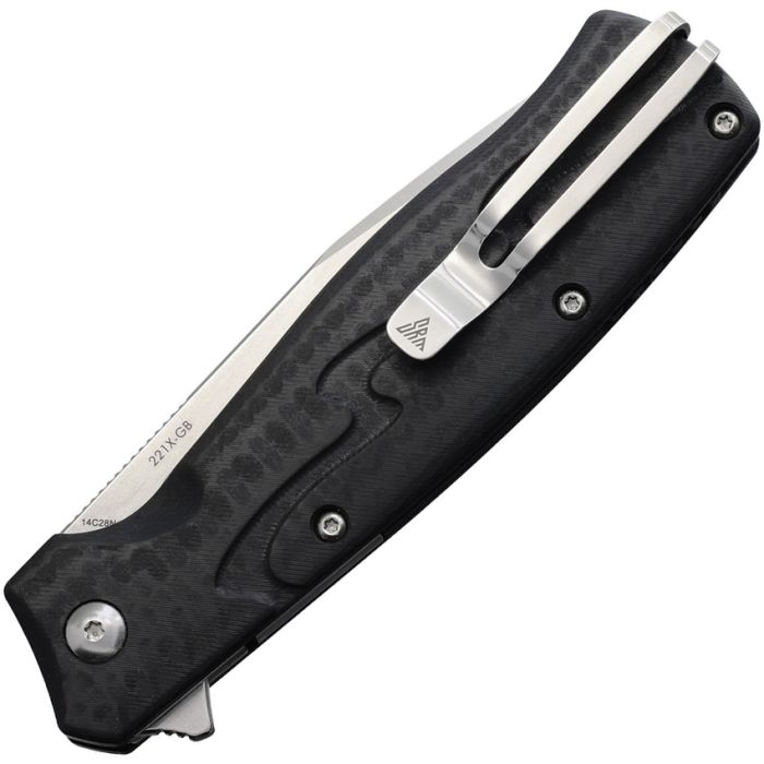 SRM 221X Button Lock Folding Knife Brushed Satin/Black G-10 View 2