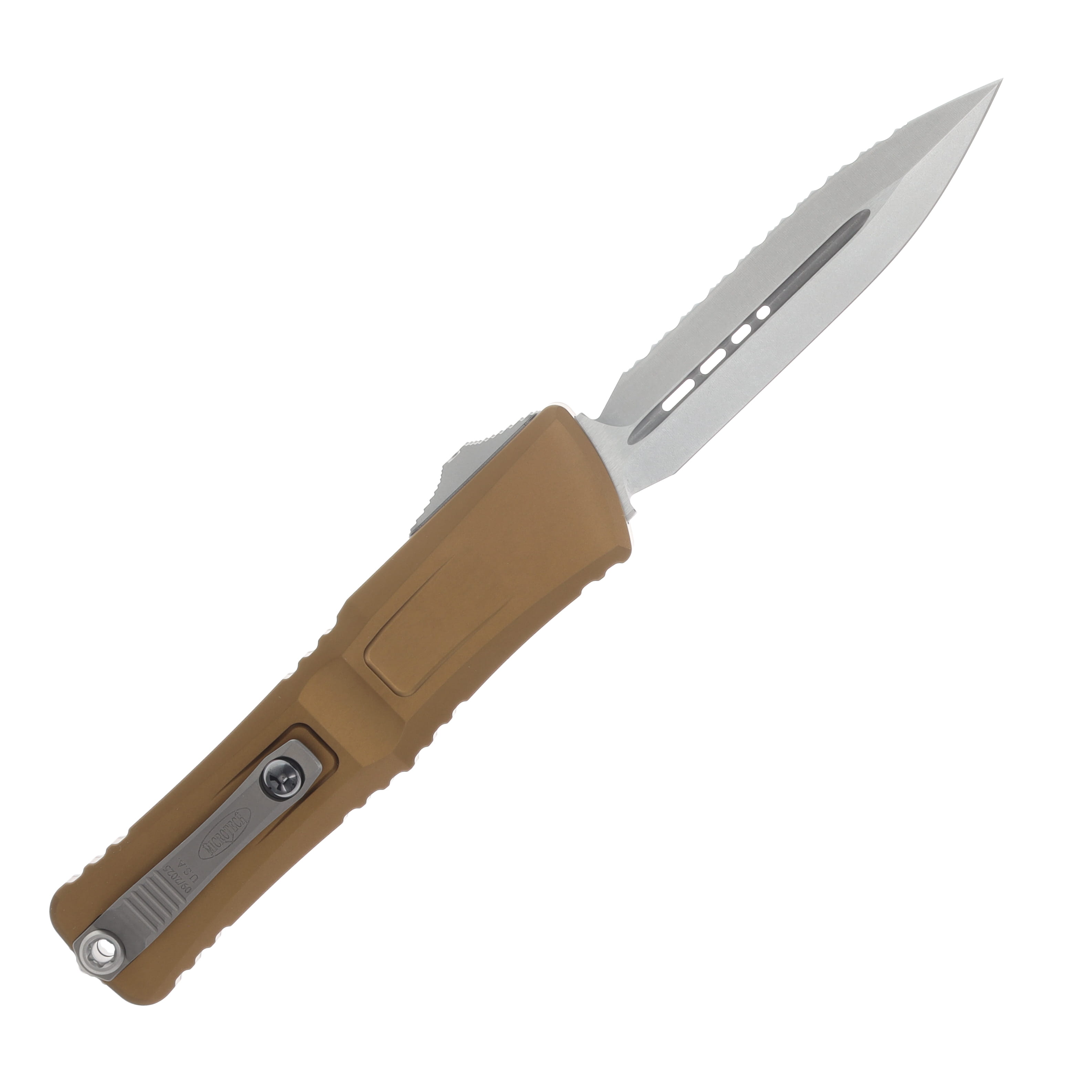 Microtech Combat Troodon Gen III OTF Automatic Knife Stonewash Serrated D/E Tan AUMT114212TA View 2