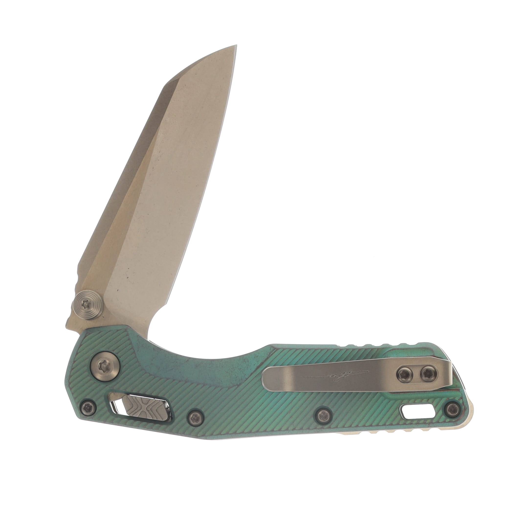 Marfione Select MSI Mini RAM LOK Folding Knife Bronze Stonewash S/E Antique Green Fluted Titanium with Bronze Accents MT210M13FLMS2 View 4