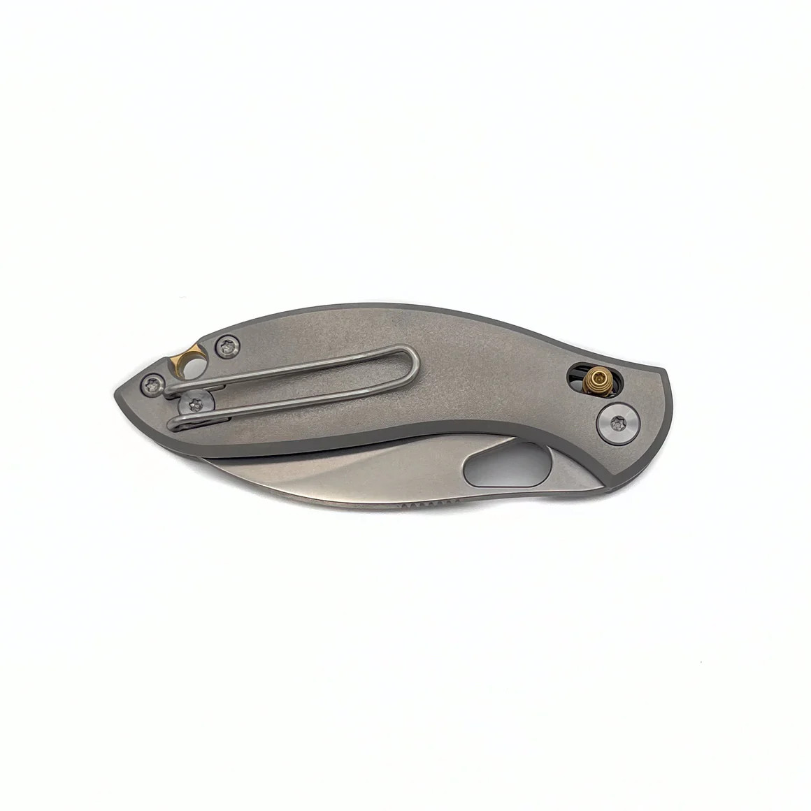 GiantMouse GM13 Folding Knife Satin S90V Hawkbill Blade Orange Peel Titanium Handle GMGIANTMOUSE-GM13 View 3