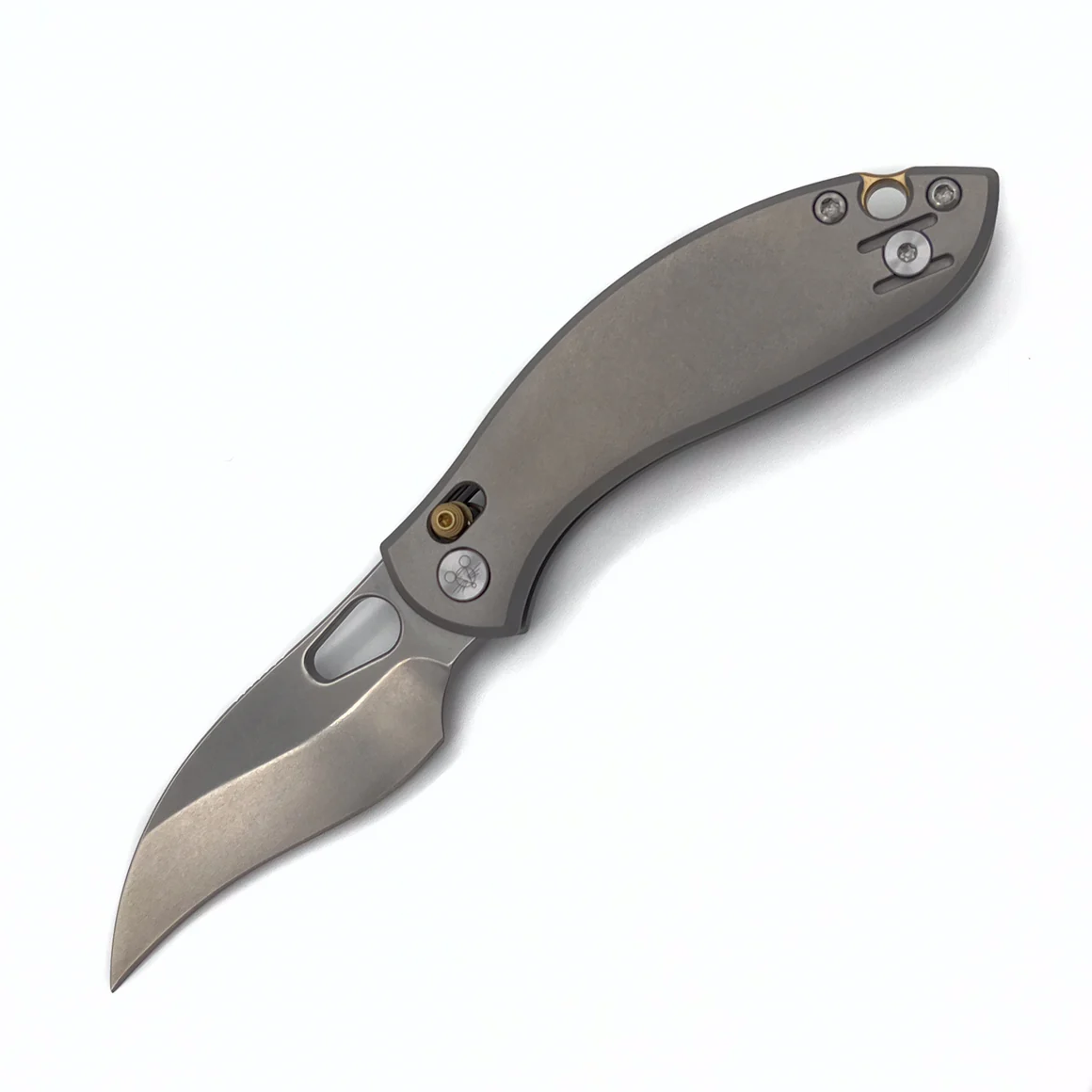 GiantMouse GM13 Folding Knife Satin S90V Hawkbill Blade Orange Peel Titanium Handle GMGIANTMOUSE-GM13 View 1