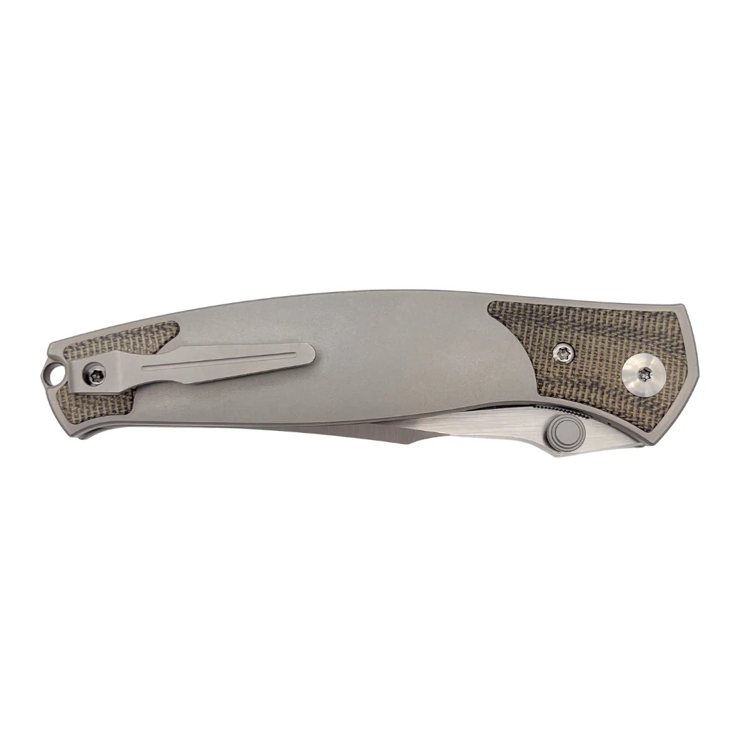 GiantMouse GM14 Folder Satin Uddeholm Vanax SuperClean Blade TI W/Green Canvas Micarta Inlays Handle GMGIANTMOUSE-GM14 View 3
