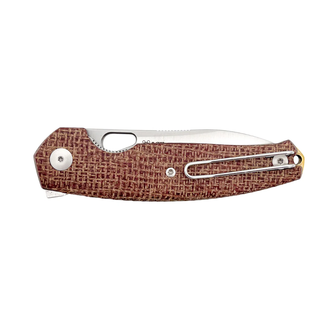 GiantMouse ACE Jagt Folding Knife Satin Elmax Blade Burlap Micarta Handle GMJAGT-BURLAP-SATIN View 3
