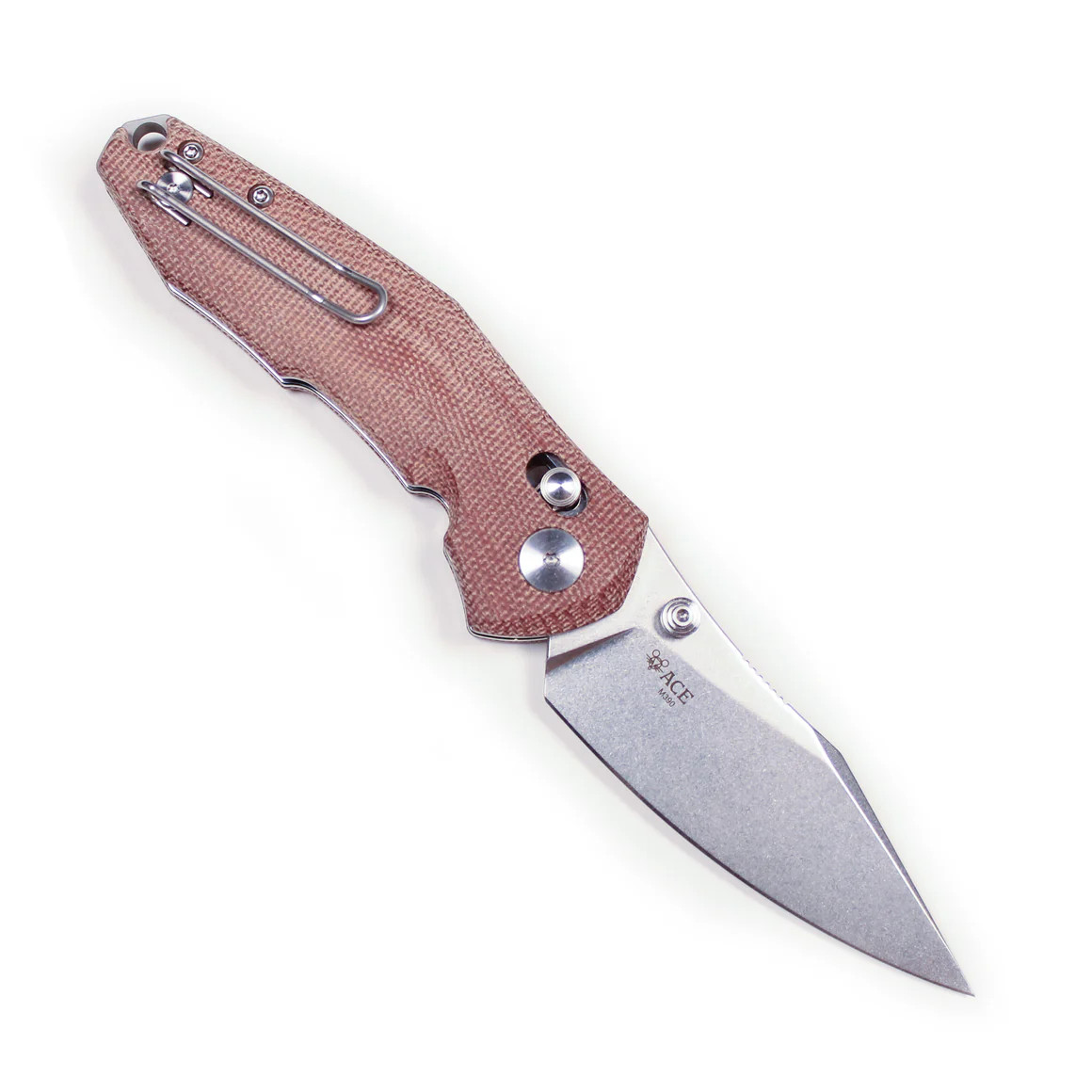 GiantMouse ACE Nazca Folding Knife Natural Canvas Micarta Handle STN WSH M390 GMNAZCA-NAT-CANVAS View 2