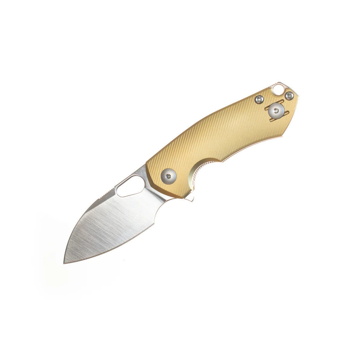 GiantMouse ACE Riv Liner Lock Folding Knife Satin Magnacut Blade Brass Handle GMRIV-LL-BRASS View 1