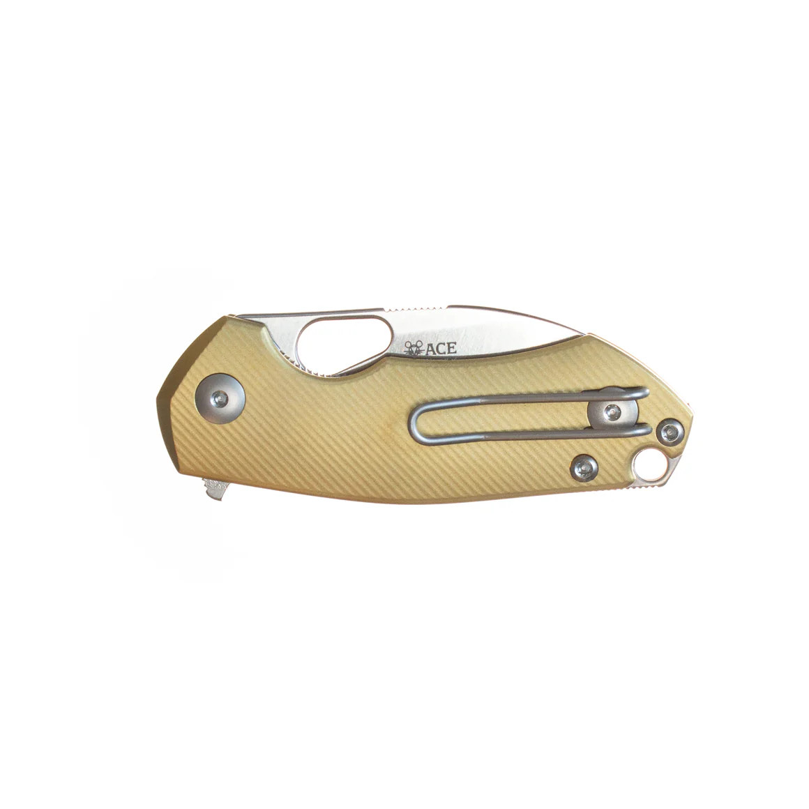 GiantMouse ACE Riv Liner Lock Folding Knife Satin Magnacut Blade Brass Handle GMRIV-LL-BRASS View 3