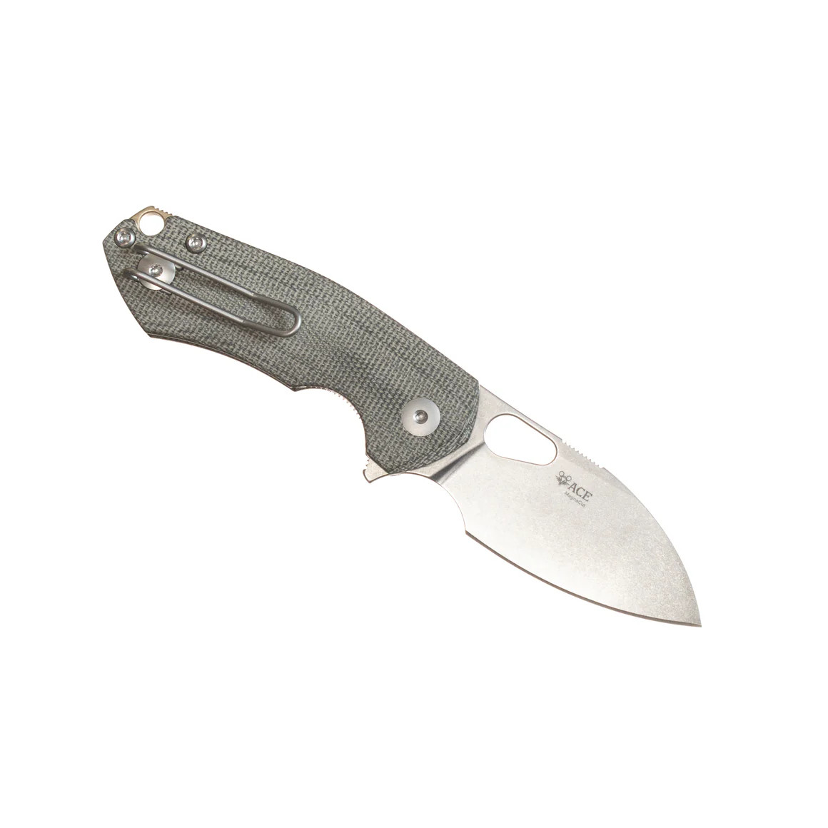 GiantMouse ACE Riv Liner Lock Folder STN WSH Magnacut Blade Green Canvas Micarta  Handle GMRIV-LL-GRN-MICARTA View 2