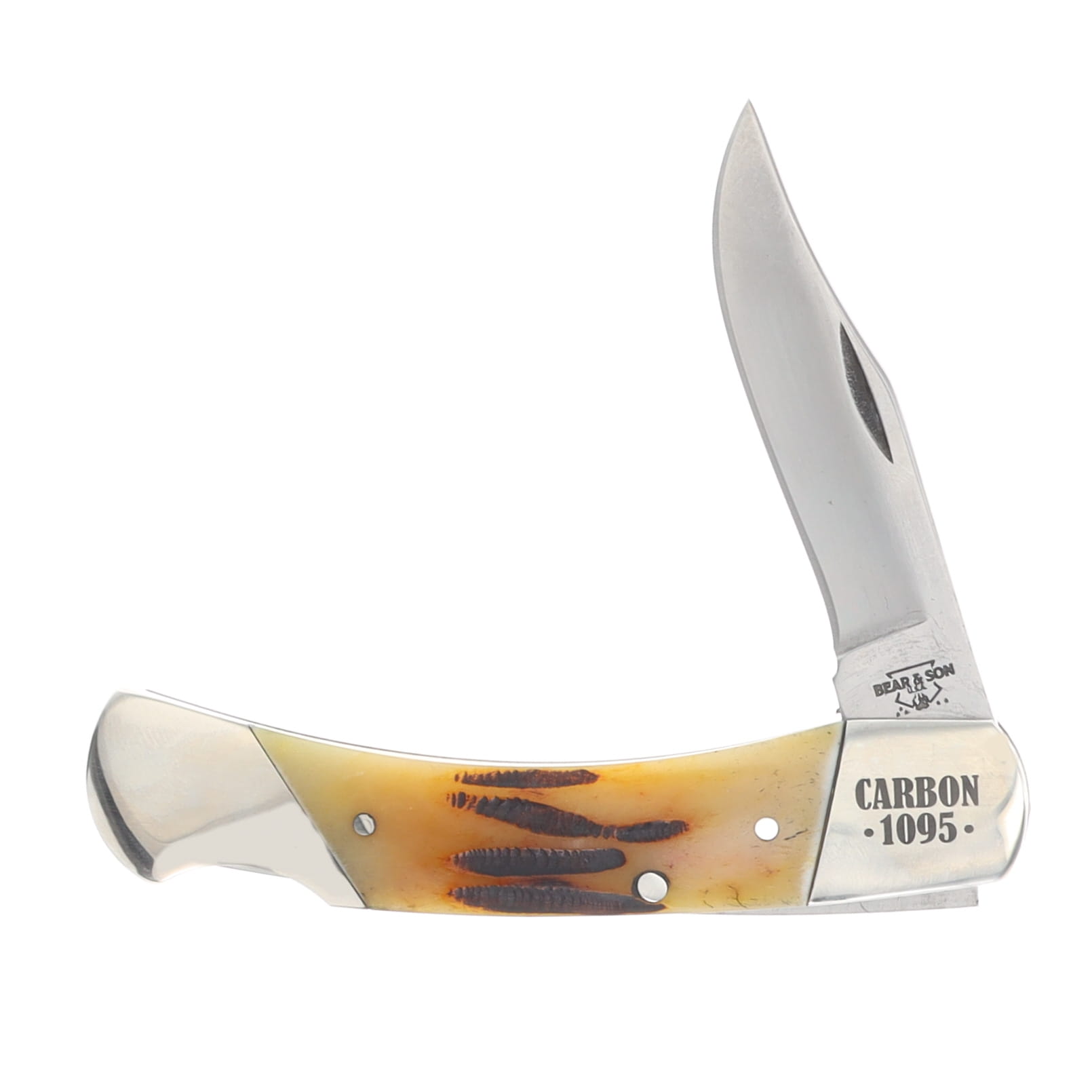 Bear & Son SMKW Exclusive Medium Lockback Folder Orange Sunset Bone 1095 Blade COSB05 View 3