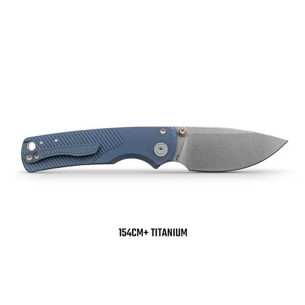 Vosteed Porcupine TiSlim Folding Knife STN WSH 154CM Blade Blue Titanium Handle View 2