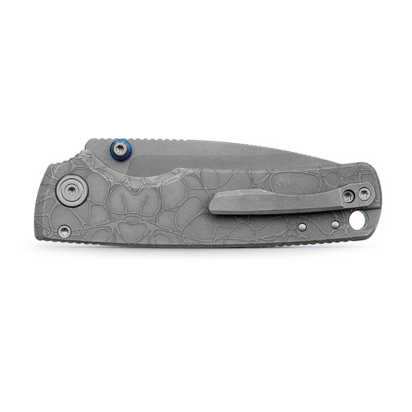 Vosteed Porcupine TiSlim Folder S90V ACD WSH-STN WSH Blade Acid Wash Gray TI Handle View 3