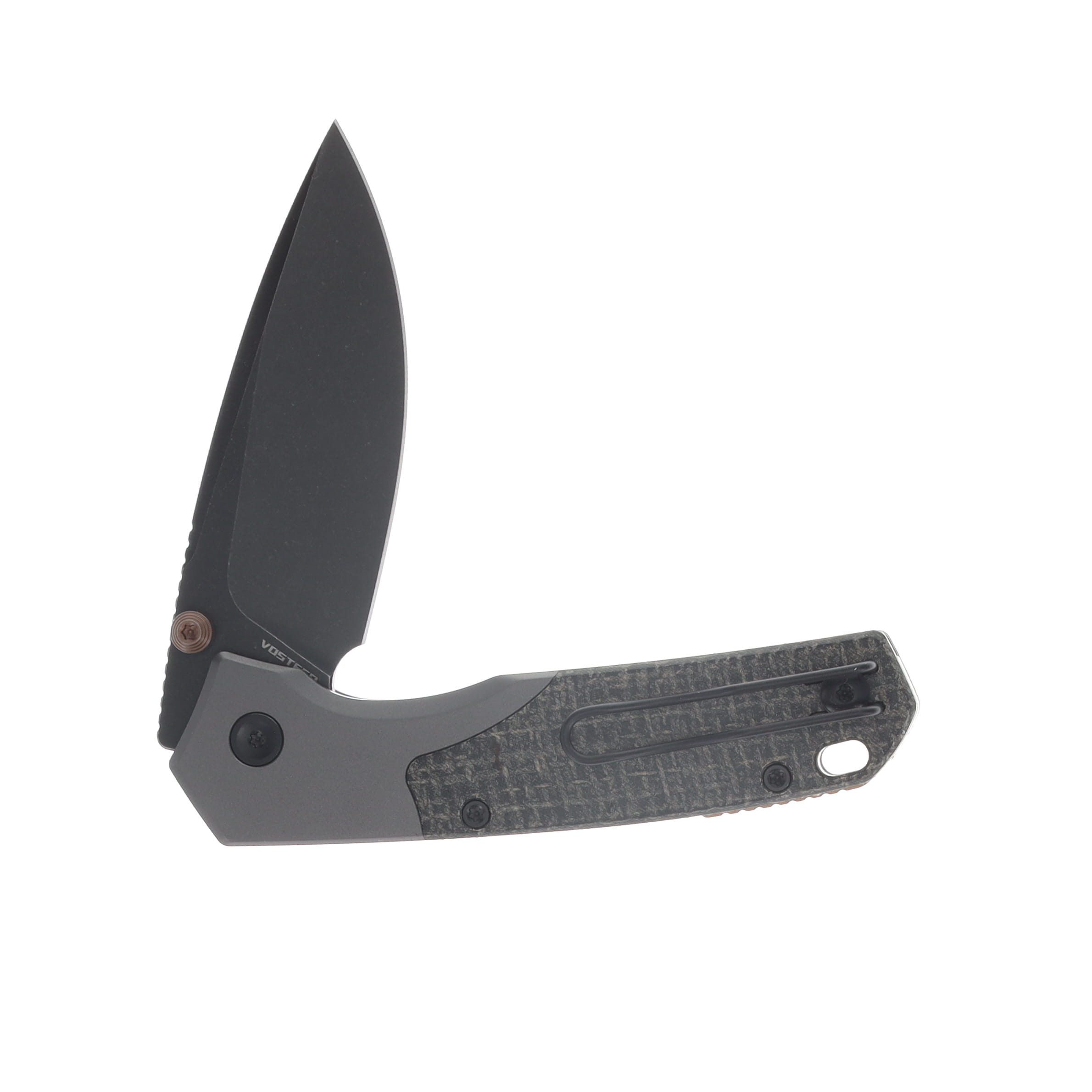 Vosteed Psyop 299 Folder S35VN Black STN WSH Blade Black Norplex UltreX Micarta Handle View 4