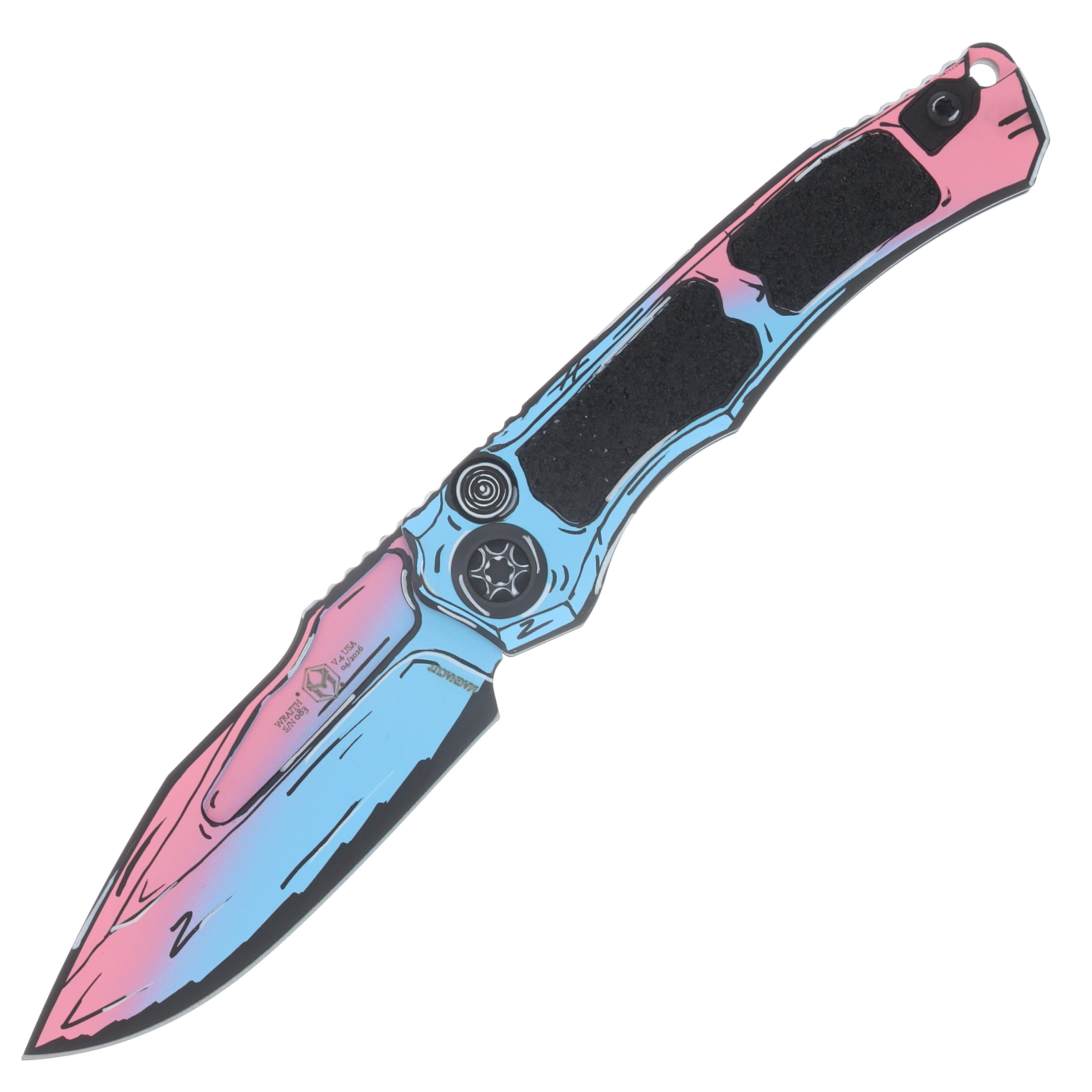 Heretic Wraith V4 Automatic Knife Cotton Candy Cel Shaded Blacklight Reflective Drop Point H000-CS-CC View 1