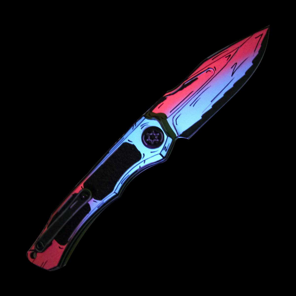 Heretic Wraith V4 Automatic Knife Cotton Candy Cel Shaded Blacklight Reflective Drop Point H000-CS-CC View 4