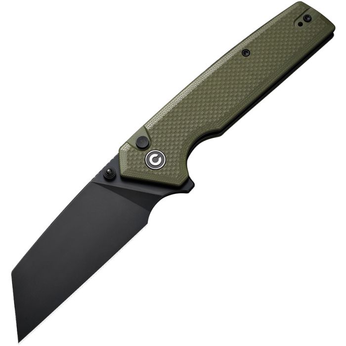 CIVIVI Amirite Button Lock Folding Knife Black Nitro V/OD Green Coarse G-10 C23028-3 View 1