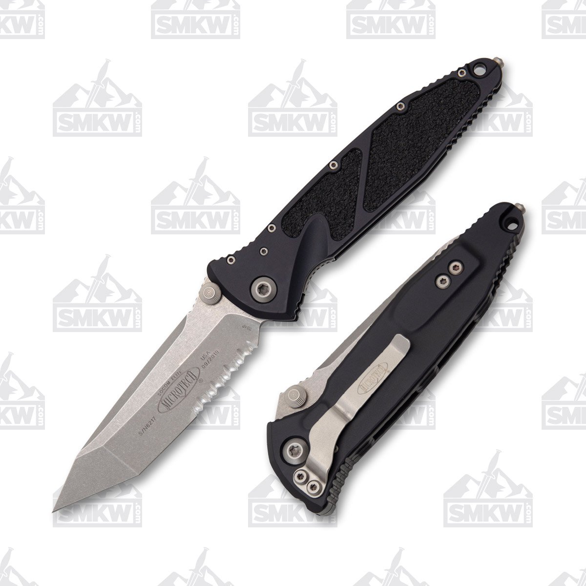 Microtech SOCOM Elite Manual Folding Knife 4.0in Stonewash Tanto Part Serrated Blade MT16111 View 1