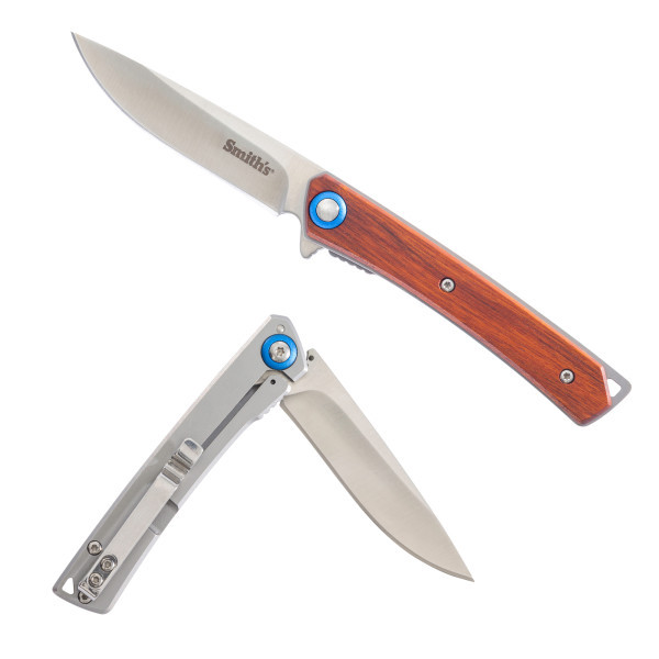 Smith's Ecesis 4in Folding Pocket Knife Natural Wood Handle Satin Drop Point Blade SA51304 View 1