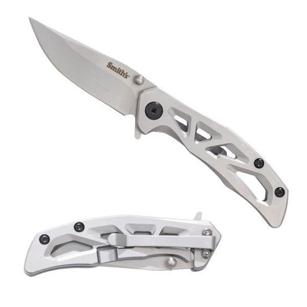 Smith's Caprella Mini Folding Knife Gray SS Handle Satin 3Cr13 Drop Point Blade SA51306 View 1