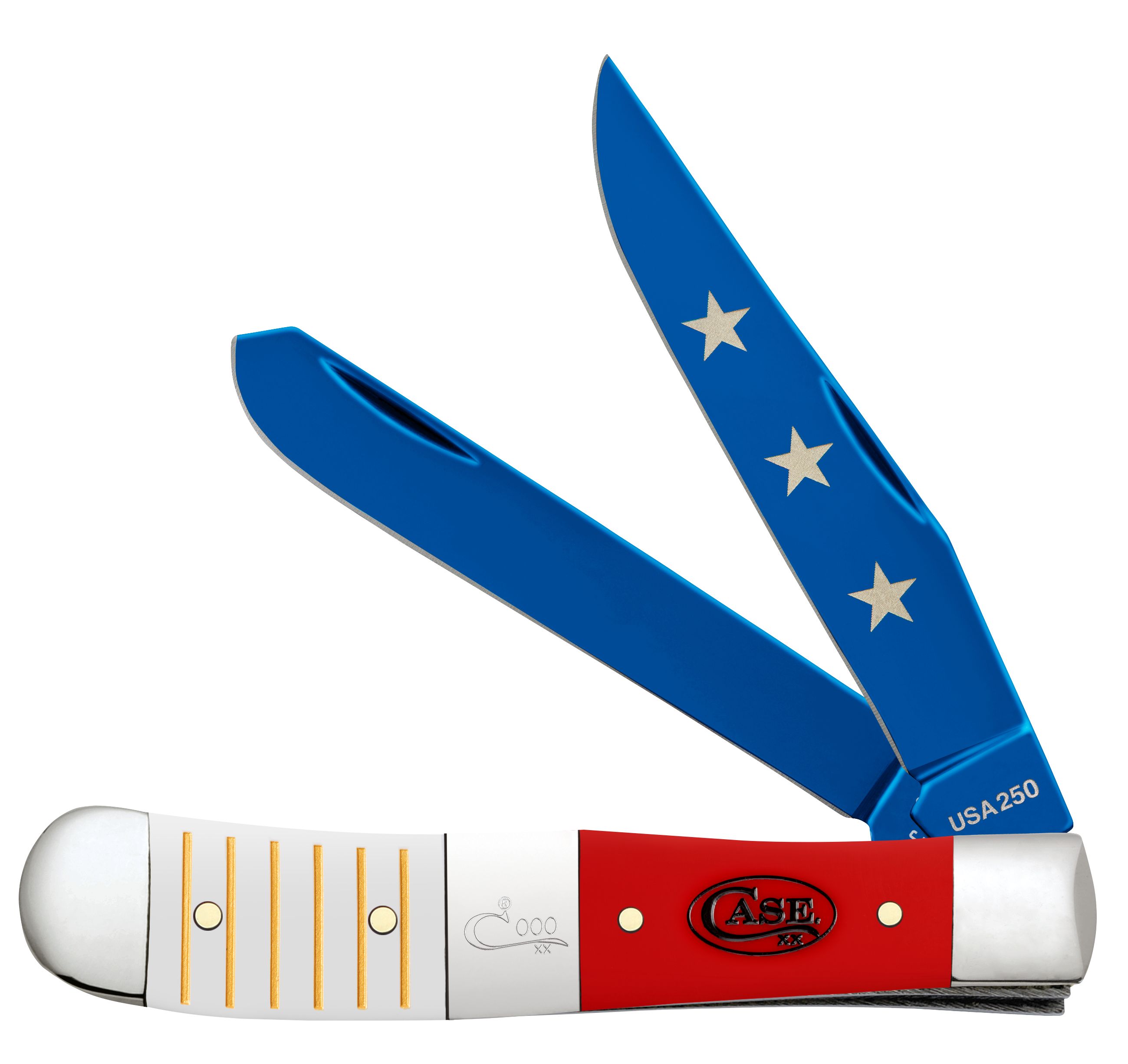 Case 250th Red and White Synthetic Trapper Folding Knife 4254 SS W/Lighter Set 1-of-500 CA25000 View 5