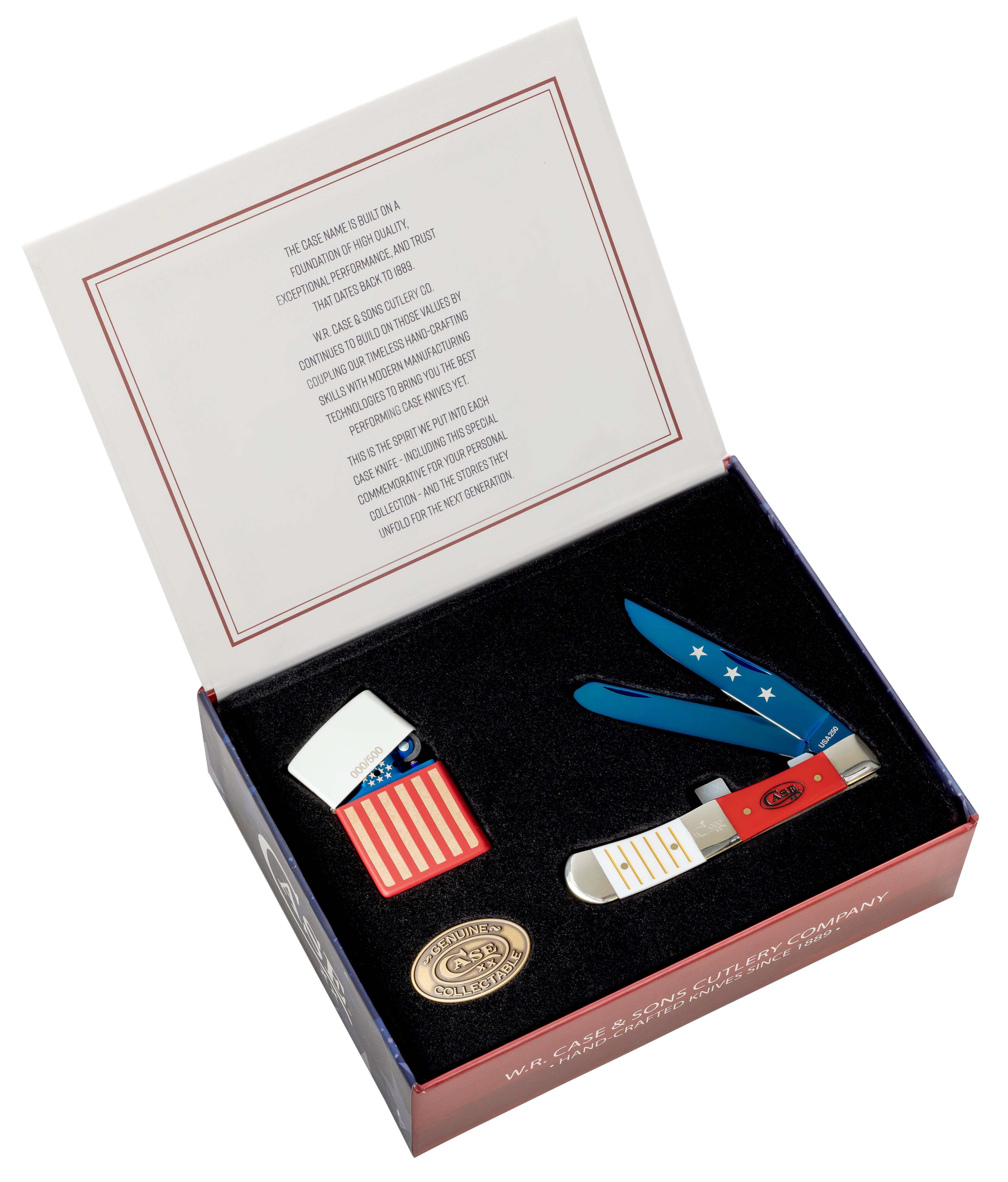 Case 250th Red and White Synthetic Trapper Folding Knife 4254 SS W/Lighter Set 1-of-500 CA25000 View 1
