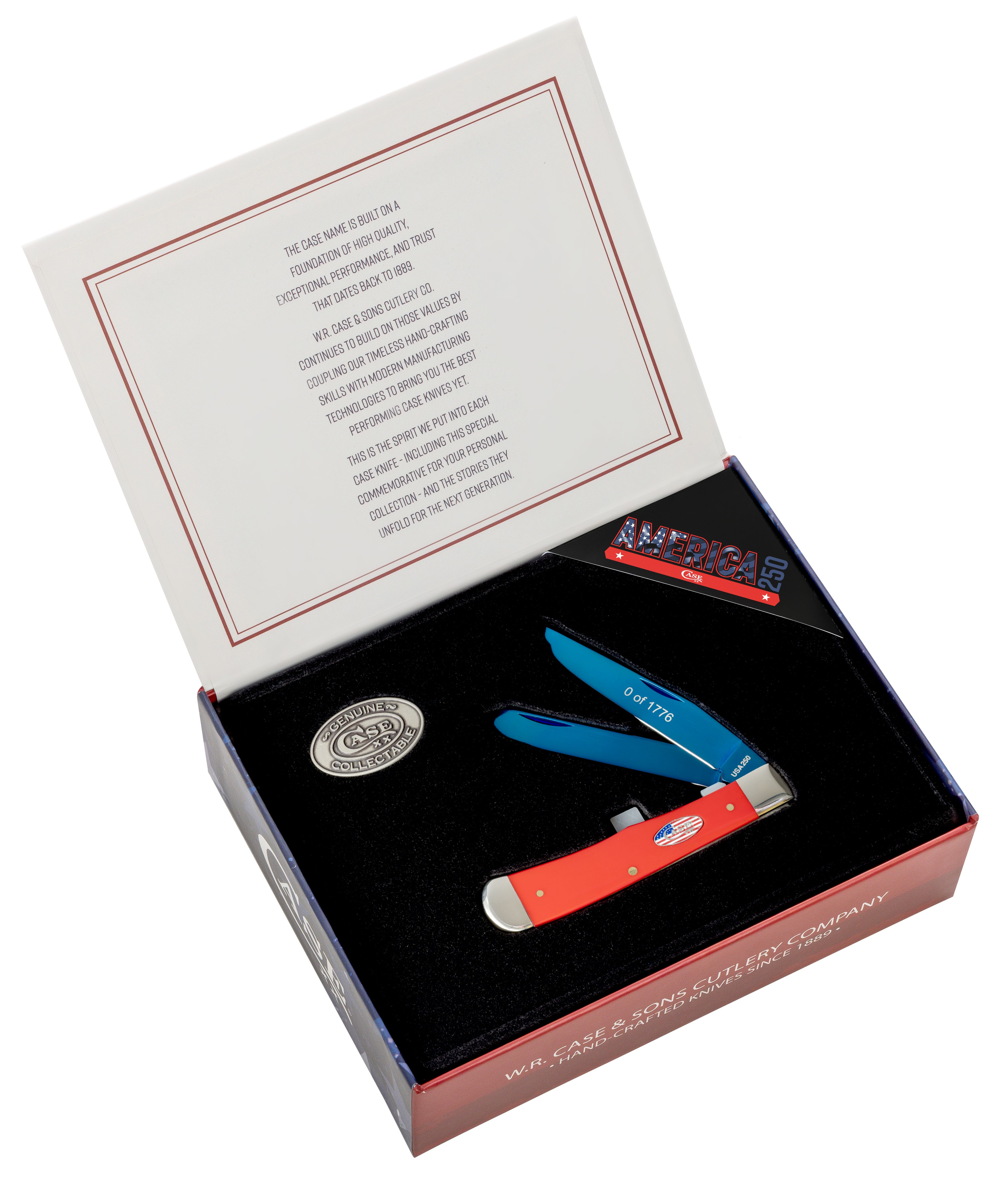 Case 250th Smooth Red Synthetic Trapper Folding Knife 4254 SS Patriotic Box 1-of-1776 CA25002 View 1