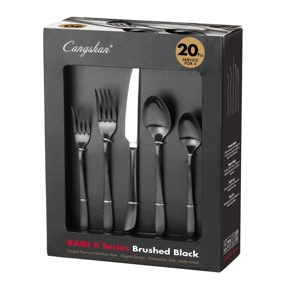 Cangshan Rain II Series 20 pc Brushed Black Flatware Set 10301434 View 2