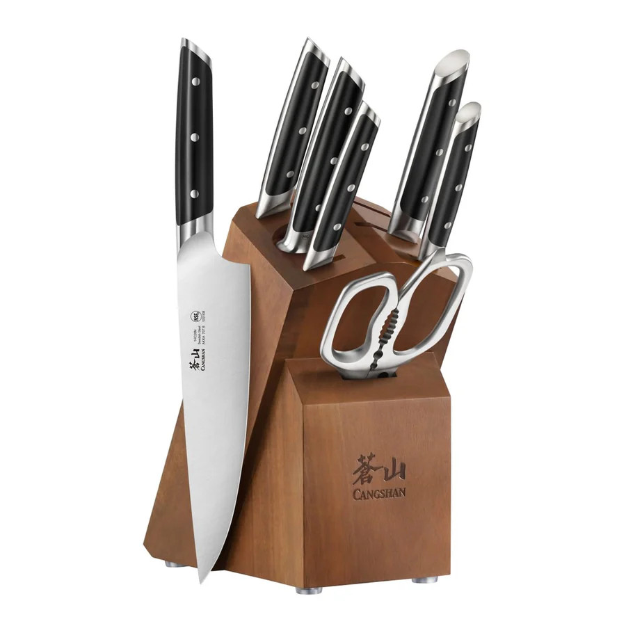 Cangshan Akka Series 8 pc Knife Block Set Acacia Block 10301857 View 1