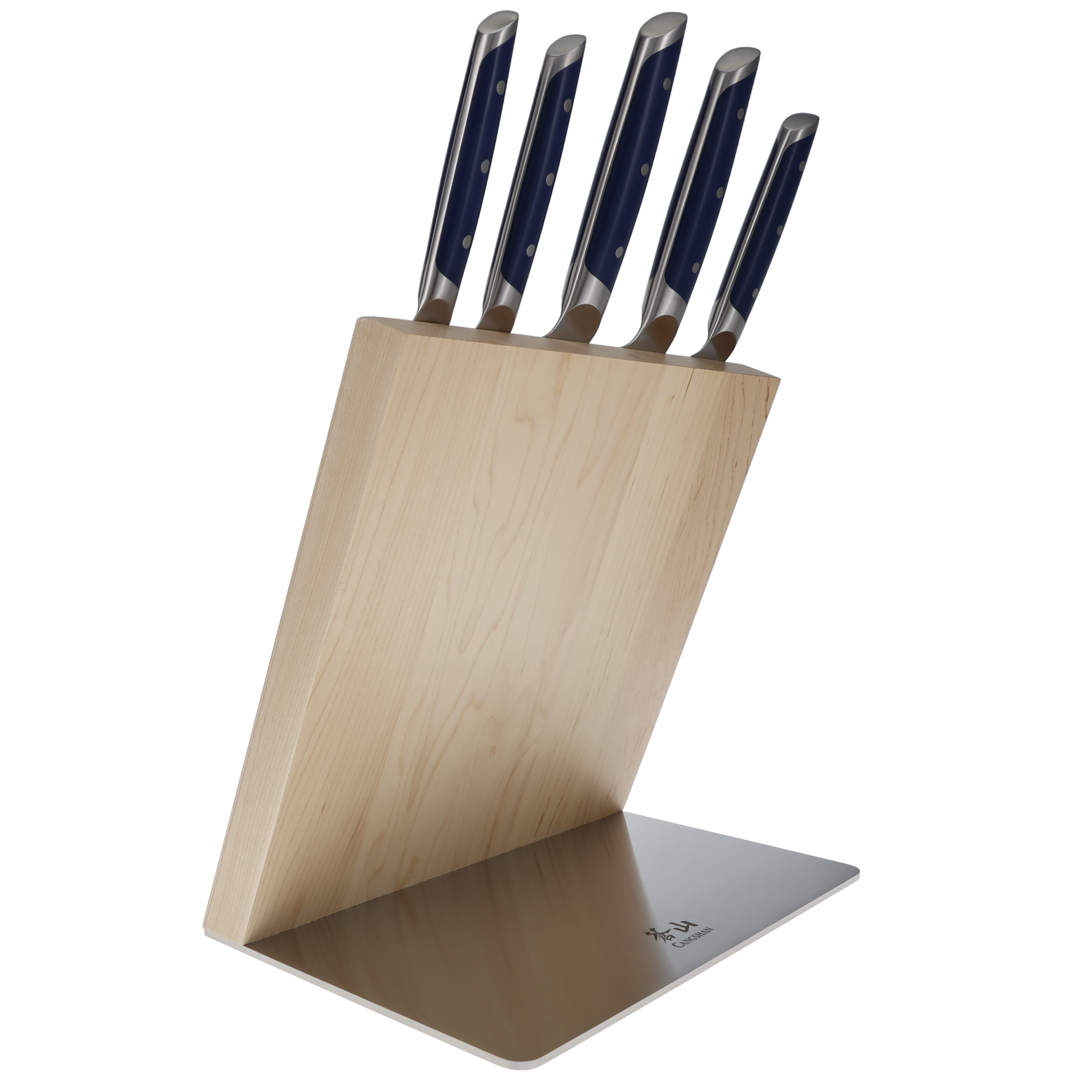 Cangshan Akka Series Royal Blue 6 pc Magnetic Knife Block Set Maple Block 10301861 View 7