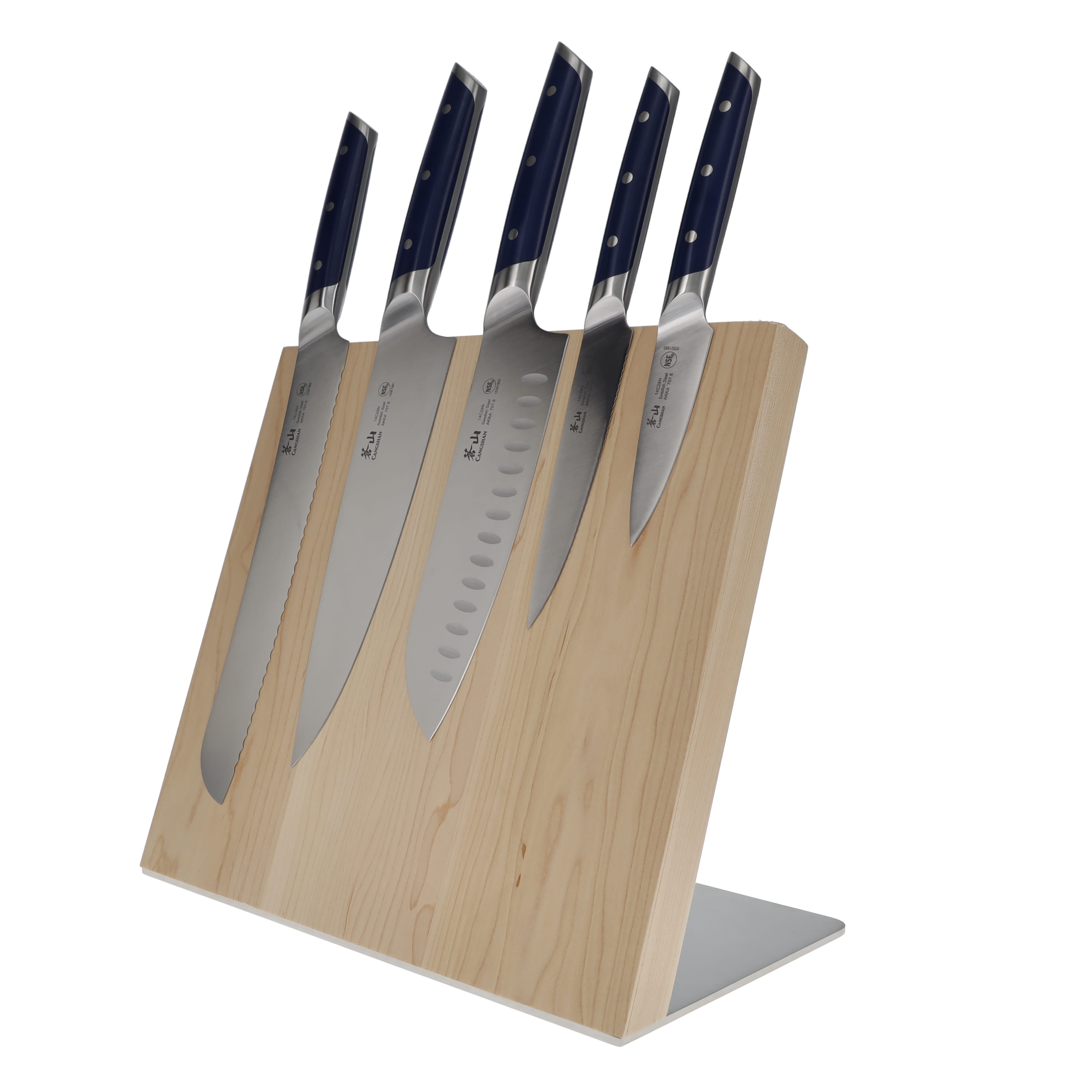 Cangshan Akka Series Royal Blue 6 pc Magnetic Knife Block Set Maple Block 10301861 View 3