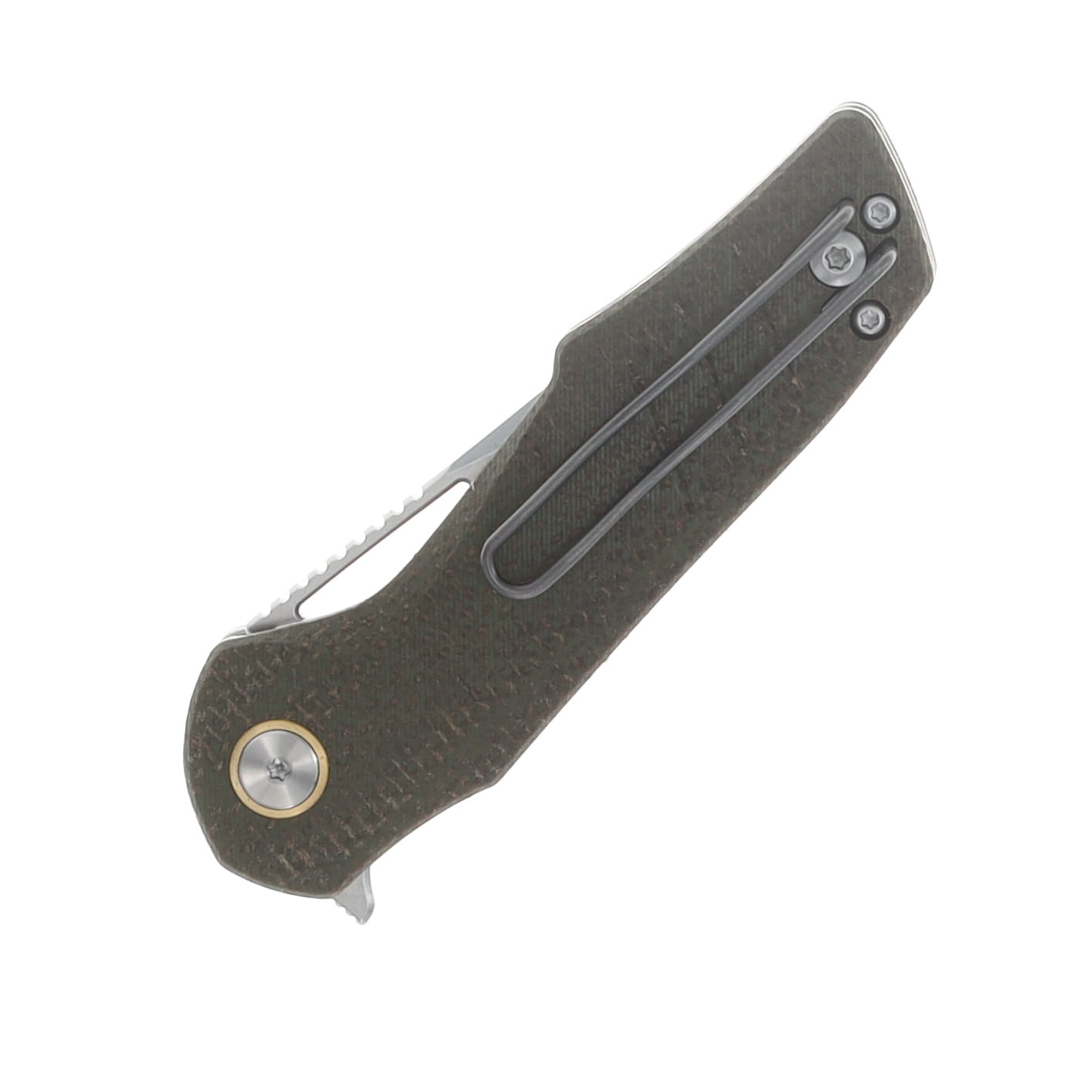 Grissom Knife and Tool Baby Zeus Linerlock Folding Knife Stonewash/OD Green Micarta GKTBZ-ODMIC-SW View 6