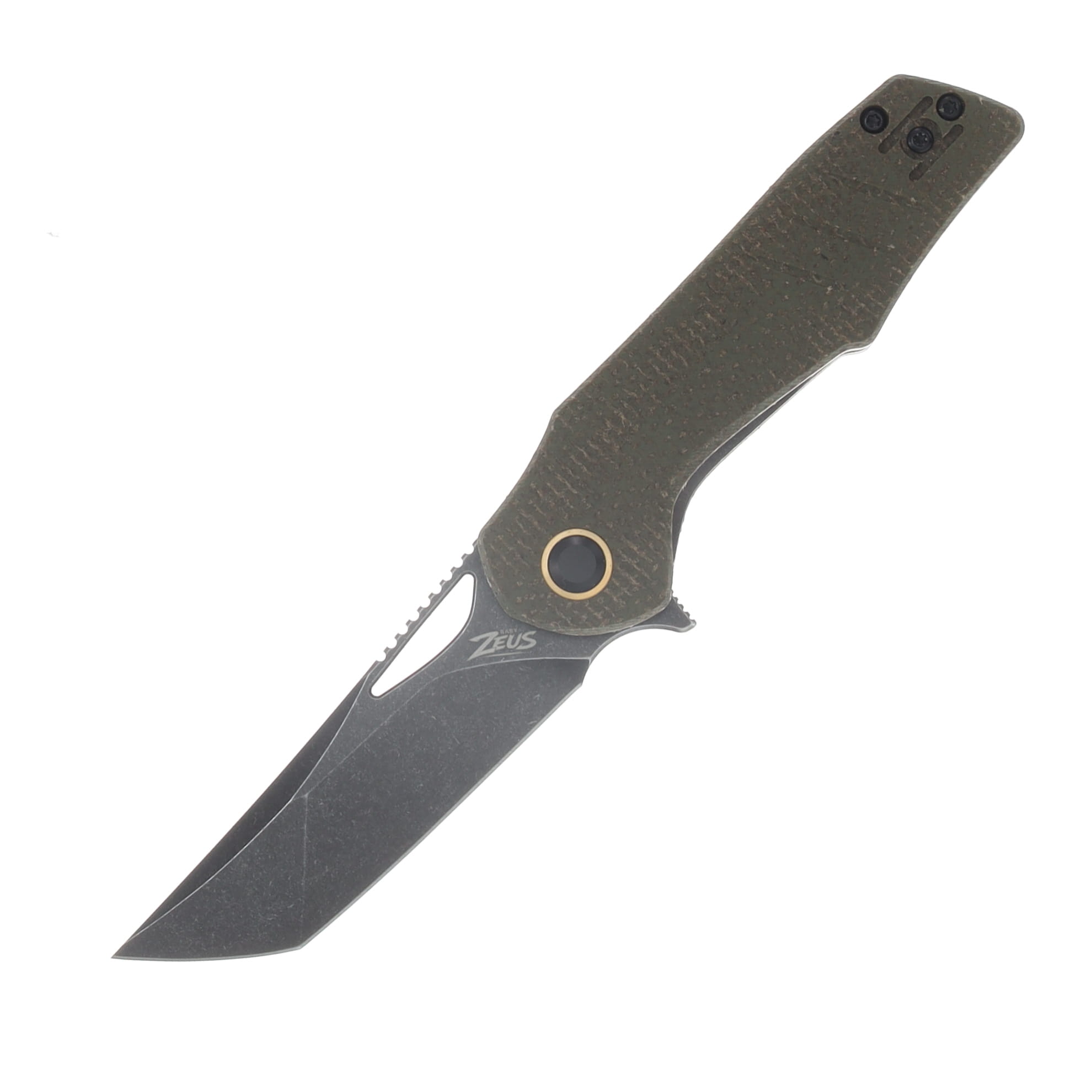 Grissom Knife and Tool Baby Zeus Linerlock Folding Knife Dark Stonewash/OD Green Micarta GKTBZ-ODMIC-DSW View 1