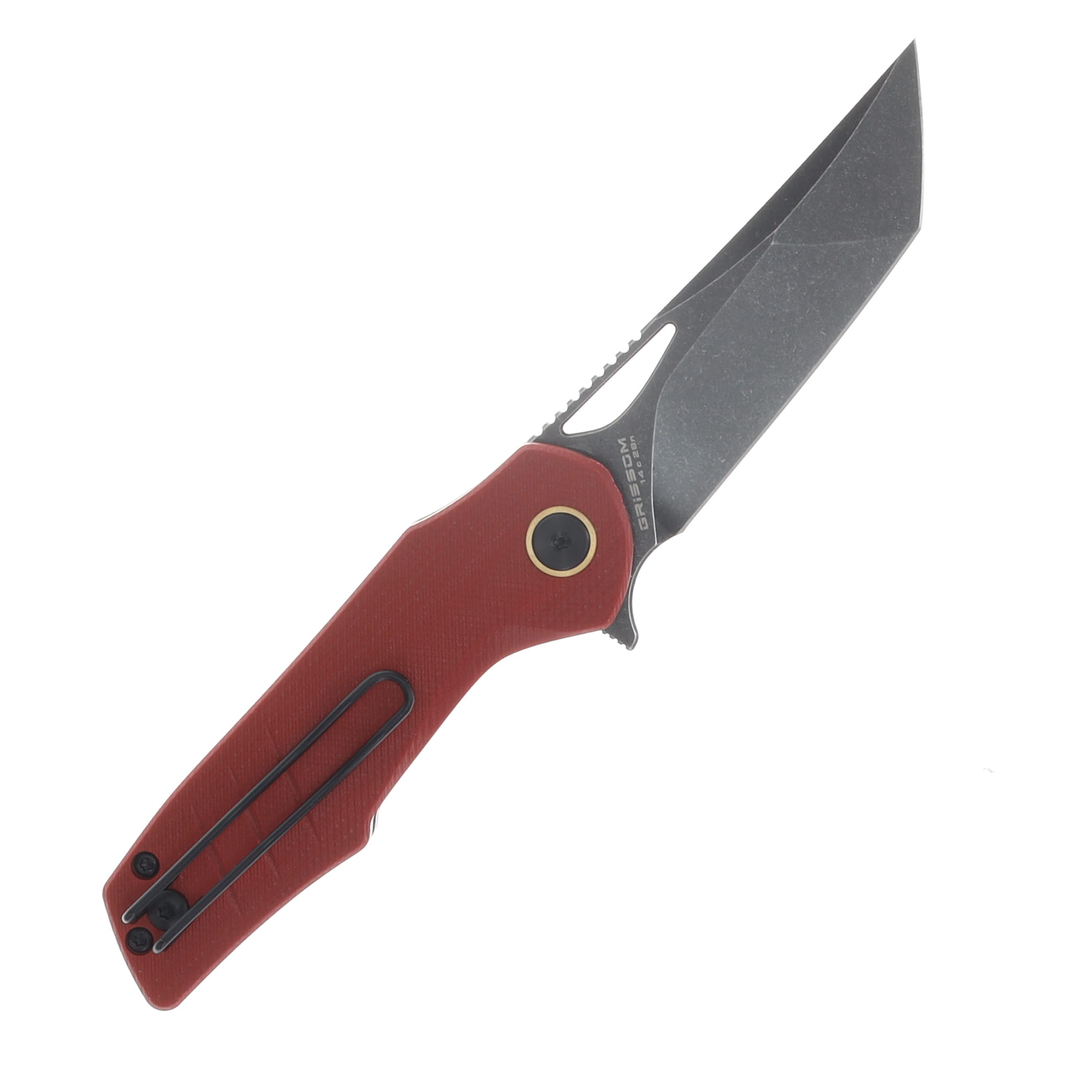 Grissom Knife and Tool Baby Zeus Linerlock Folding Knife Dark Stonewash/Red Micarta GKTBZ-RMIC-DSW View 2