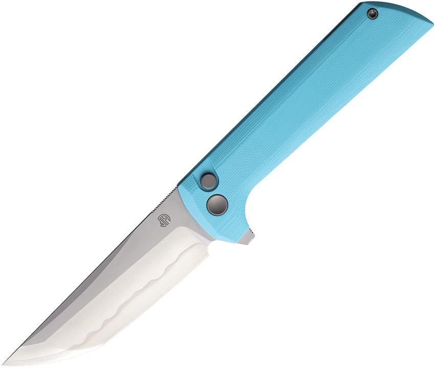 North Mountain Blade Chop 2 Button Lock Folder Sky Blue G-10 Handle Tanto Blade NMB2405SB View 1