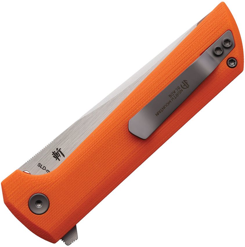 North Mountain Blade Chop 2 Button Lock Folder Orange G-10 Handle Tanto Blade NMB2406O View 2