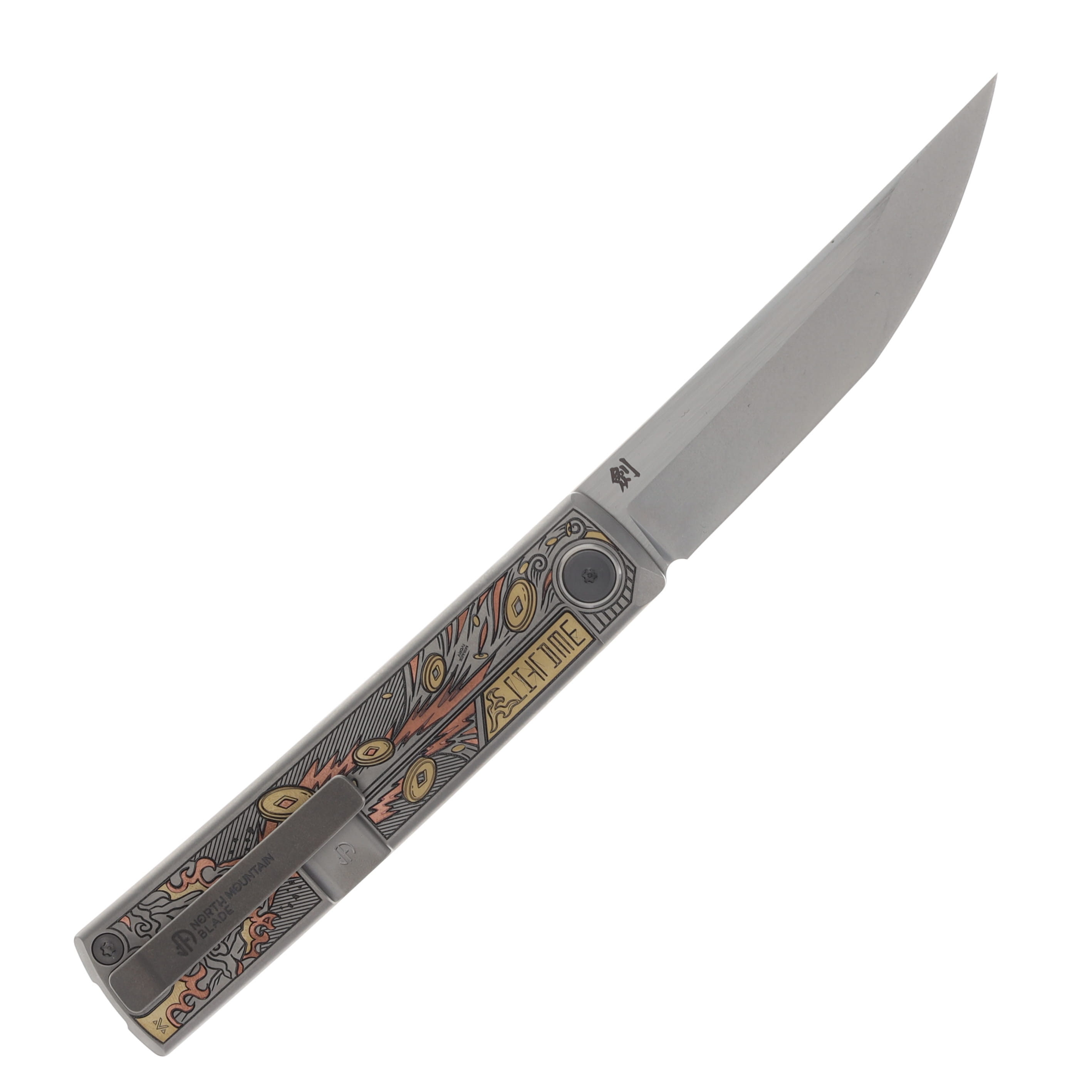 North Mountain Blade Kaiken Linerlock Folding Knife Golden Toad Titanium Handle NMBKKNGLDTD View 2