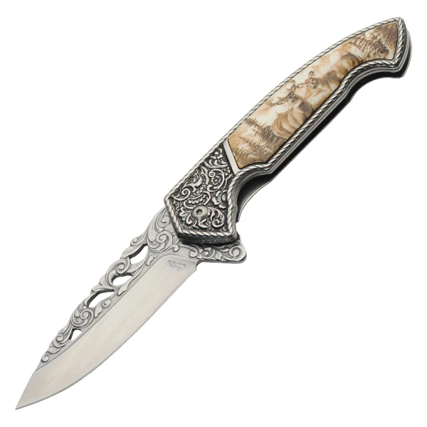 Fancy Deer AO Folder With Gift Box Deer Printed Handle 420 SS Blade 300606DR View 1