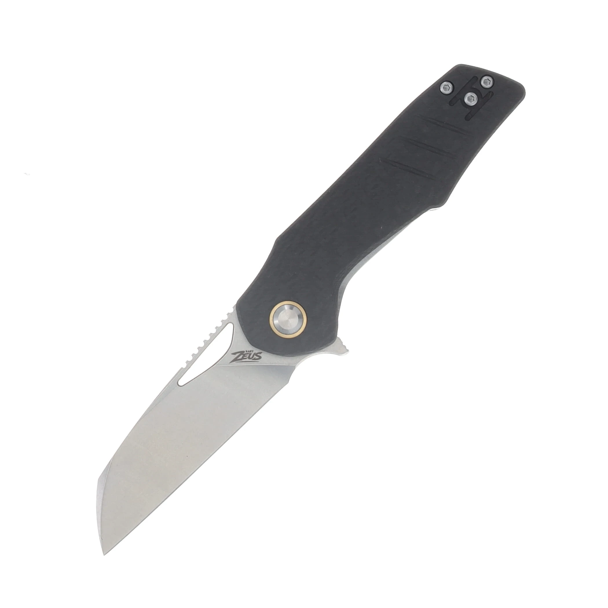 Grissom Knife & Tool SMKW Exclusive Baby Zeus Folding Knife Carbon Fiber Handle Stonewash Sheepsfoot GKTBZ-CFS-SW View 1