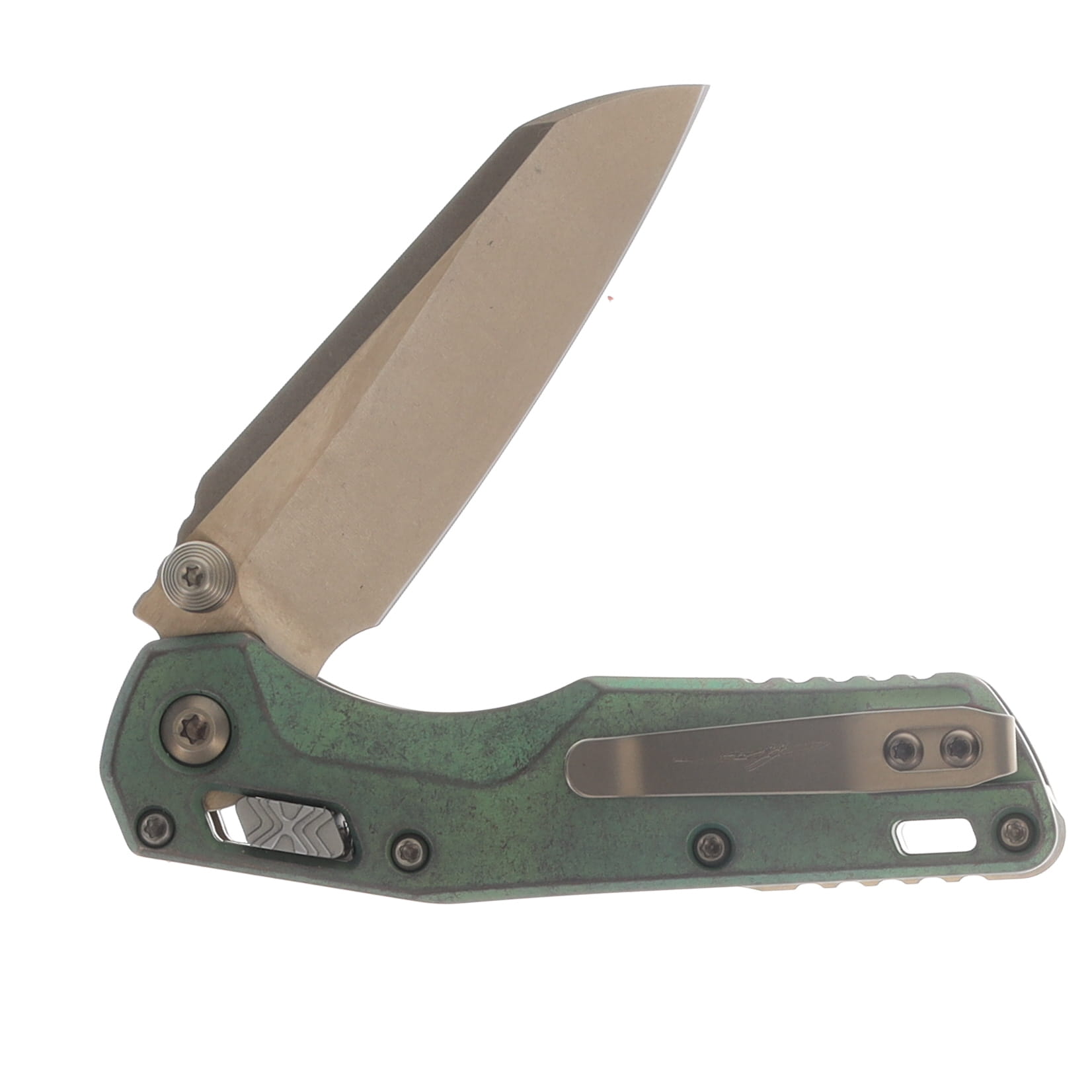 Marfione Select MSI Mini Crossbar Lock Folding Knife Bronze Stonewash S/E Antique Green Titanium Bronze Titanium Accents MT210M13MS2 View 4