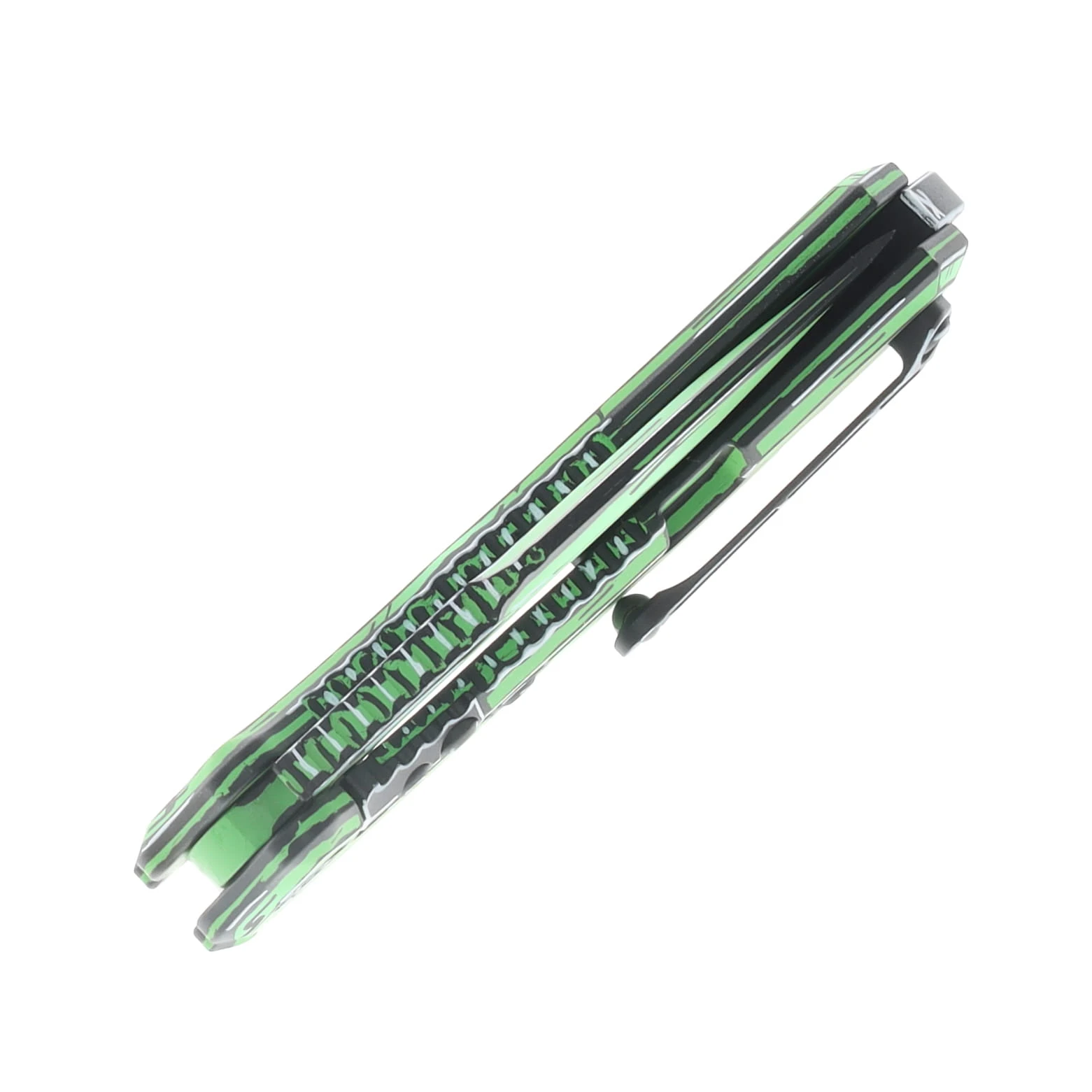 Heretic Medusa Framelock Folding Knife Blacklight Reflective Toxic Green Cel Shaded MagnaCut Recurve H010-CS-TX View 7