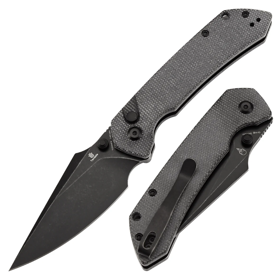 Tenable Fenrir Button Lock Folding Knife Blackwash 14C28N/Black Micarta T1034F6 View 1