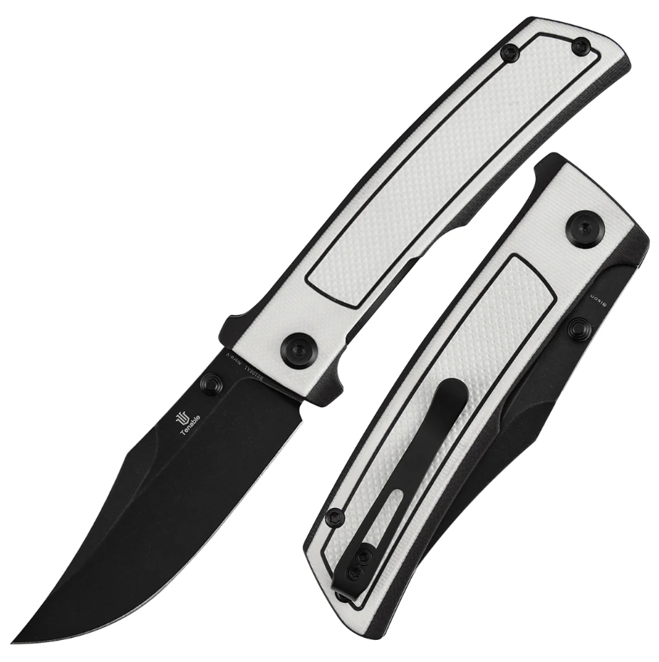 Tenable Bison Linerlock Folding Knife Blackwash Nitro-V/Frag Patterned Black & White G-10 B2108A1 View 1