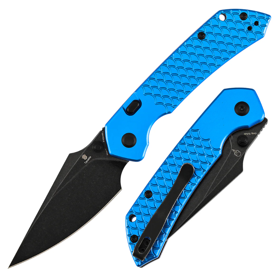 Tenable Fenrir Top Linerlock Folding Knife Blackwash Nitro-V/Fishscale Dark Blue Anodized Aluminum B1034H92 View 1