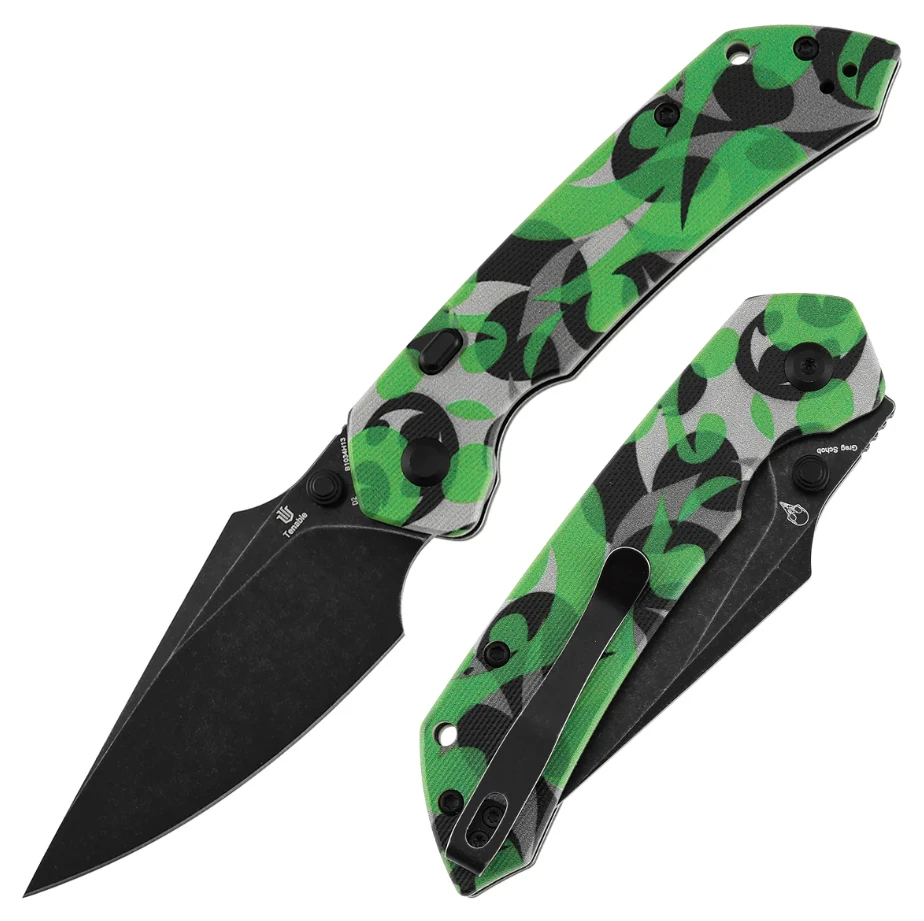 Tenable Fenrir Top Linerlock Folding Knife Blackwash D2/Jade Green Camo G-10 B1034H13 View 1