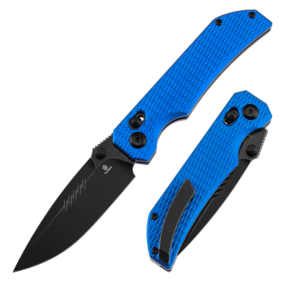 Tenable Eaglestrike Crossbar Lock Folding Knife Blackwash Nitro-V/Blue Aluminum B1095V6 View 1