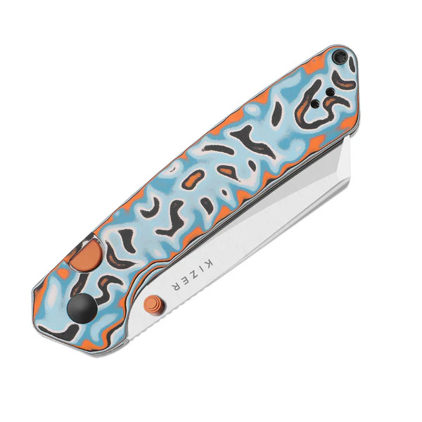 Kizer Madrac Folder Multi Colored Vortex Pattern Micarta Handle Satin Blade V3693BSA2 View 3