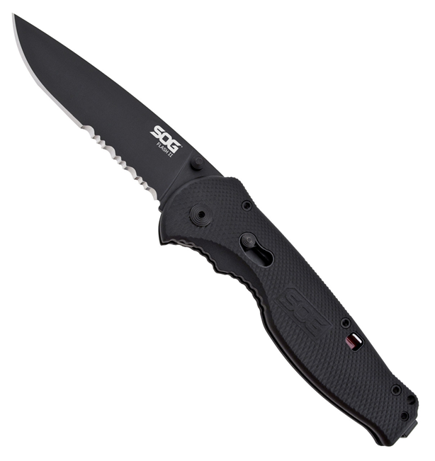 SOG Flash II AO Folder Black GRN Handle PS Black TiNi AUS-8 Drop Point Blade SOG-TFSA98-CP View 1